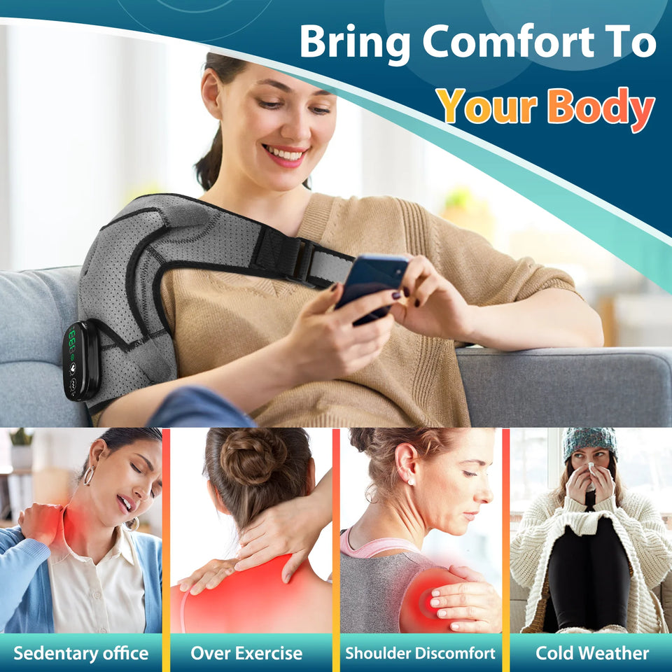 Electric Heated Shoulder Brace – 3-Level Heat & Vibration Massage Support Belt