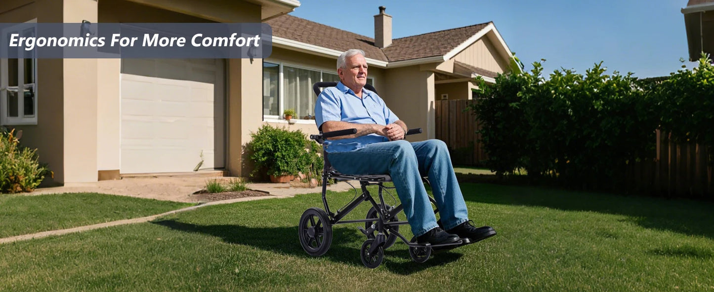 Lightweight Adult Push Wheelchair – Ultralight Aluminum Folding Transport Chair, Airline Approved, Safe & Stable