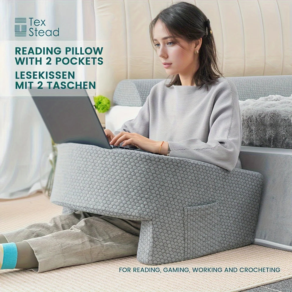 Extra Large Memory Foam Reading Pillow – Bed Rest Back & Arm Support Cushion for Gaming, Working & Relaxation (Removable Cover)