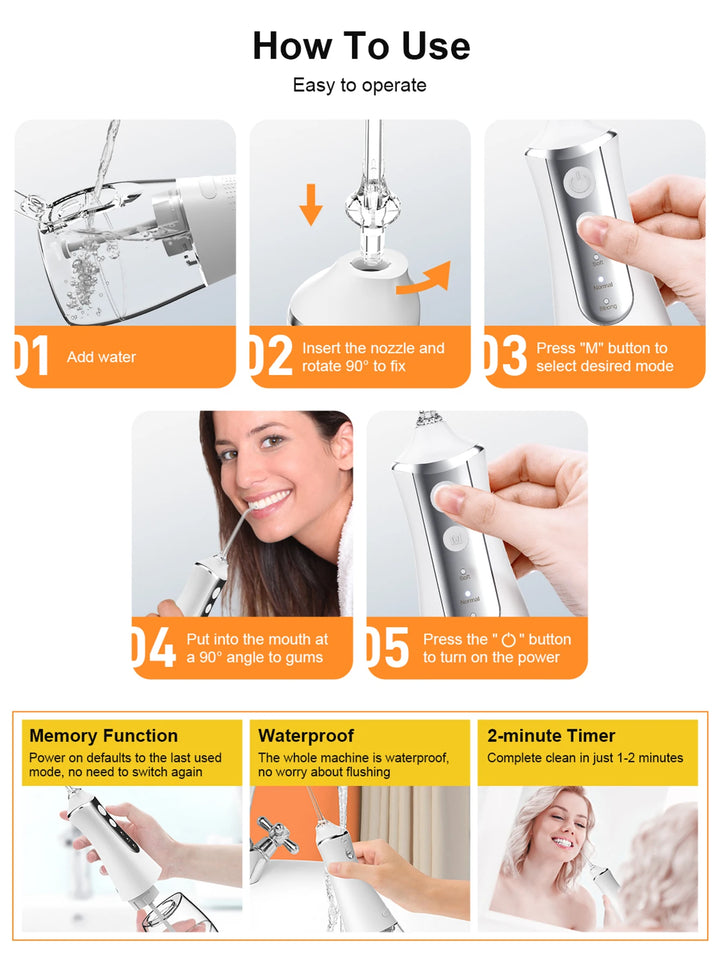 Cordless Portable Water Dental Flosser – Rechargeable Oral Irrigator with 260ML Tank, 4 Modes & 4 Replaceable Nozzles