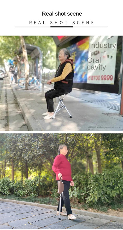 Foldable Walking Stick with Seat – Multi-Functional Non-Slip Crutch Chair for Elderly & Outdoor Use