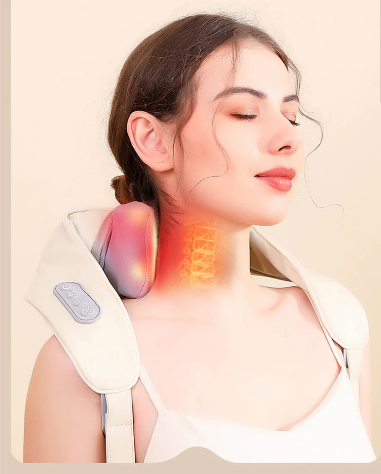 Shiatsu Neck & Shoulder Massager Shawl – Kneading Back and Spine Muscle Relaxer for Home & Car
