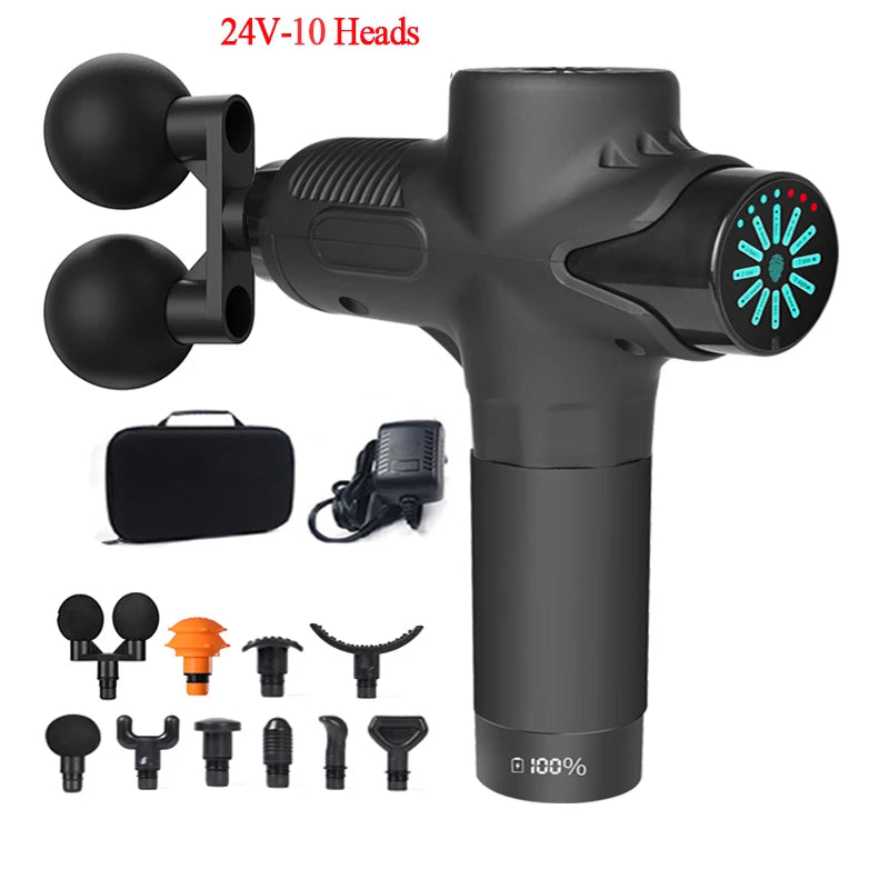 24V Professional Massage Gun with Hot & Cold Therapy – 12 Head Deep Tissue Fascia Massager