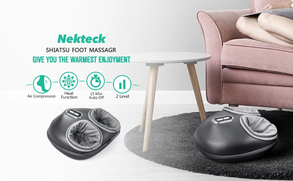 Nekteck Foot Massager Heating Therapy Air Compression Shiatsu Knead Roller Muscle Relaxation Electric Foot Massage Machine