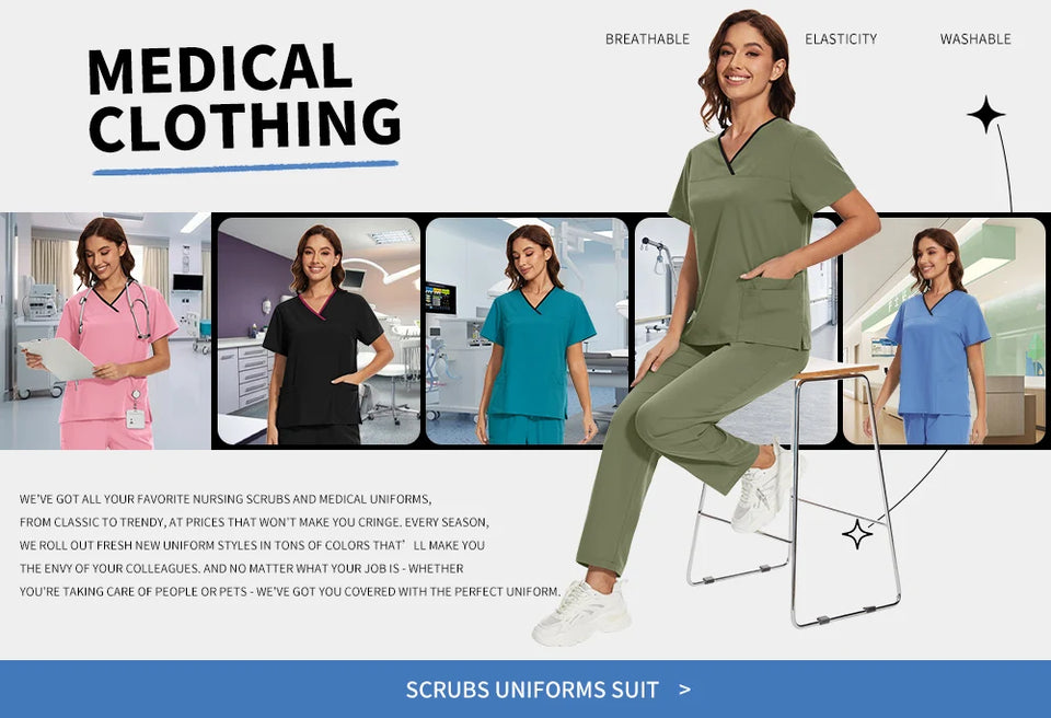 Women’s Medical Nurse Scrubs Set – Unisex Hospital, Clinic, Surgical & Spa Uniforms for Healthcare Professionals
