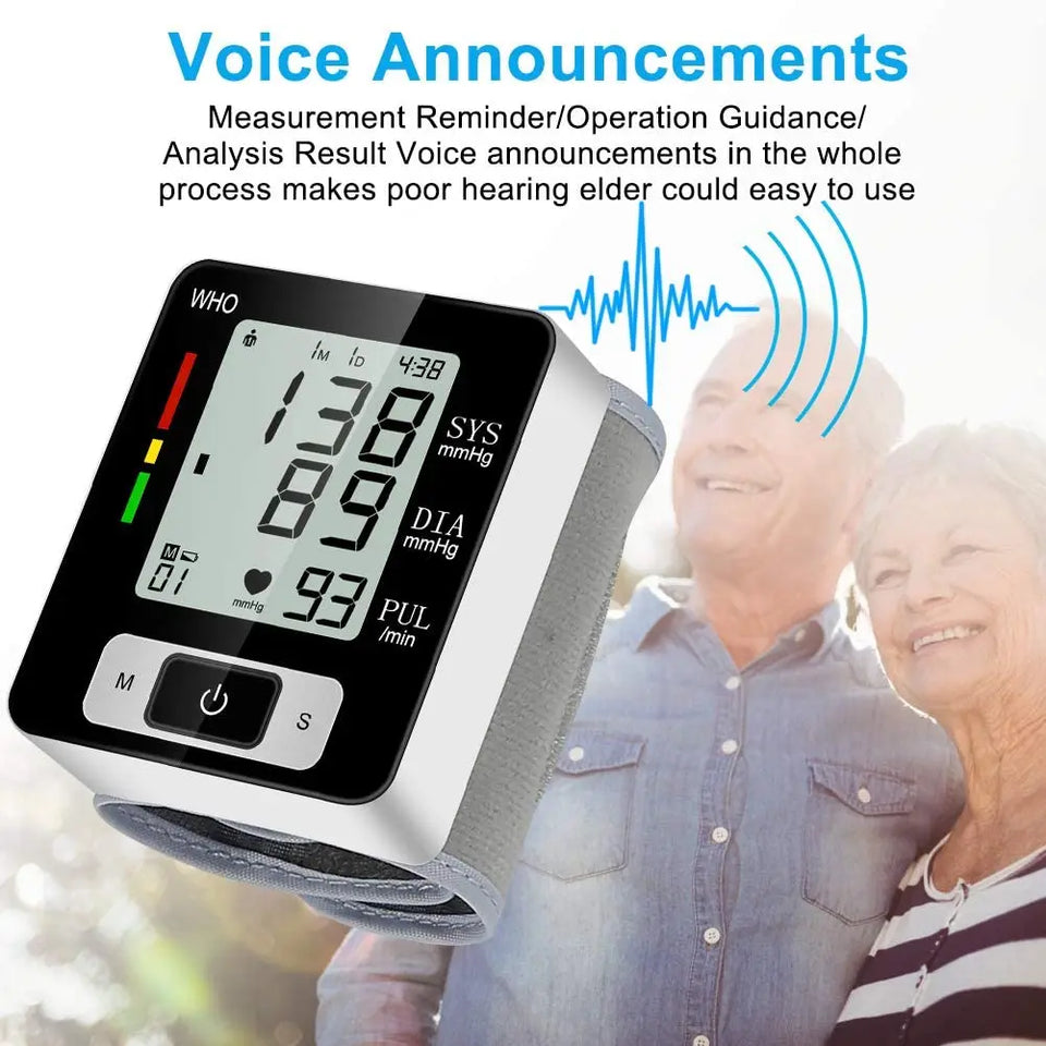 High-Accuracy Digital Wrist Blood Pressure Monitor – Electronic Sphygmomanometer with Automatic BP & Pulse Tracking