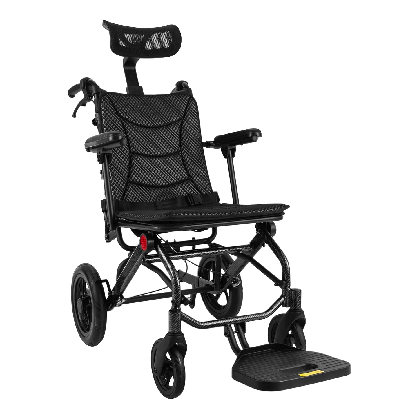 Super Lightweight Reclining Travel Wheelchair – Portable Folding Transport Chair with Adjustable Headrest for Seniors