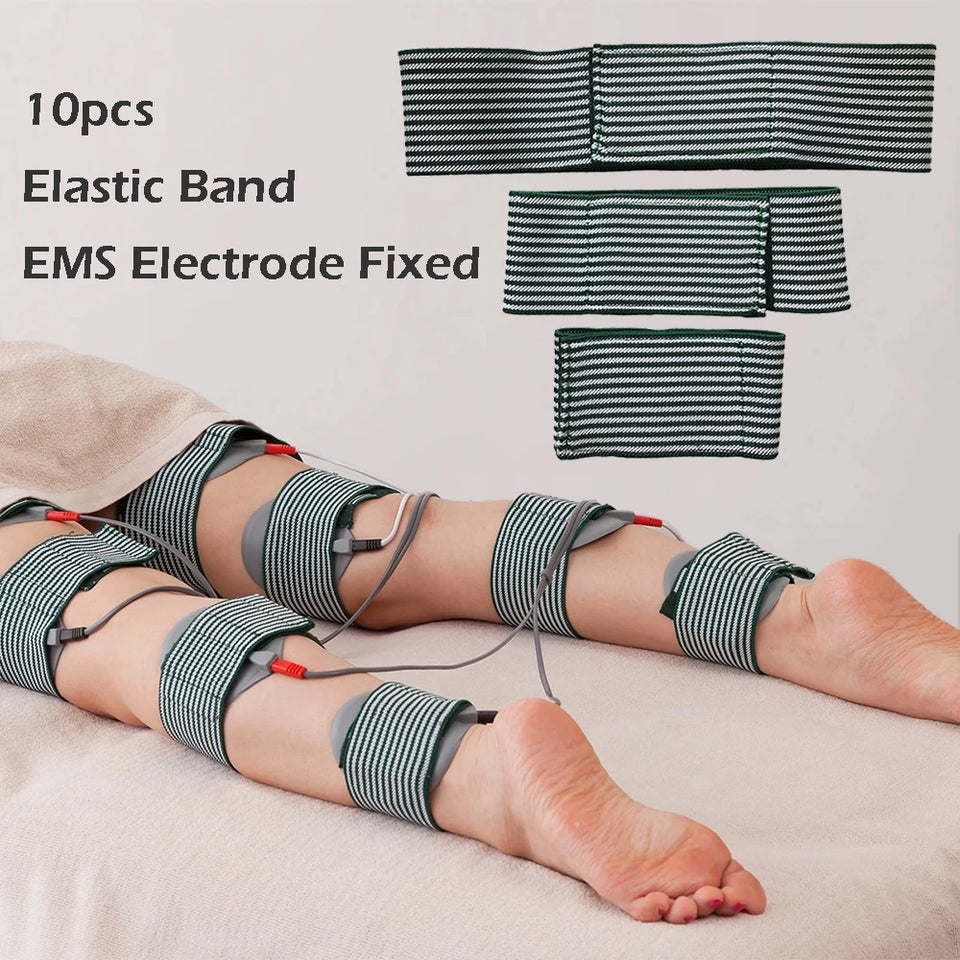 10pcs Microcurrent Conductive Silicone Electrode Pad Fixing Elastic Band Adjustable Stretch Strip for EMS Electro Patch
