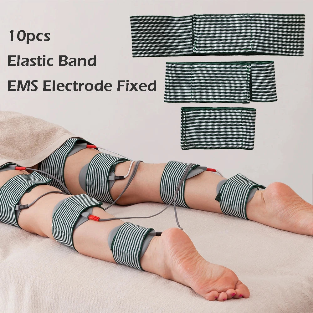 10pcs Microcurrent Conductive Silicone Electrode Pad Fixing Elastic Band Adjustable Stretch Strip for EMS Electro Patch