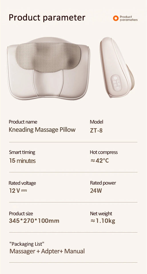 Jinkairui Neck Massage Pillow Cervical Massager Waist Back Shoulder Shiatsu Kneaded Multifunctional Hot Compress Relaxation Gift